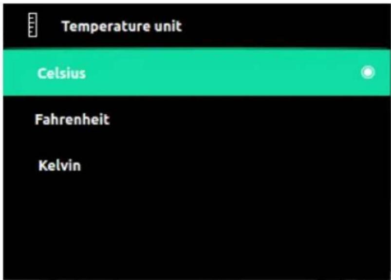 Temperature unit Celsius Fahrenheit Kelvin