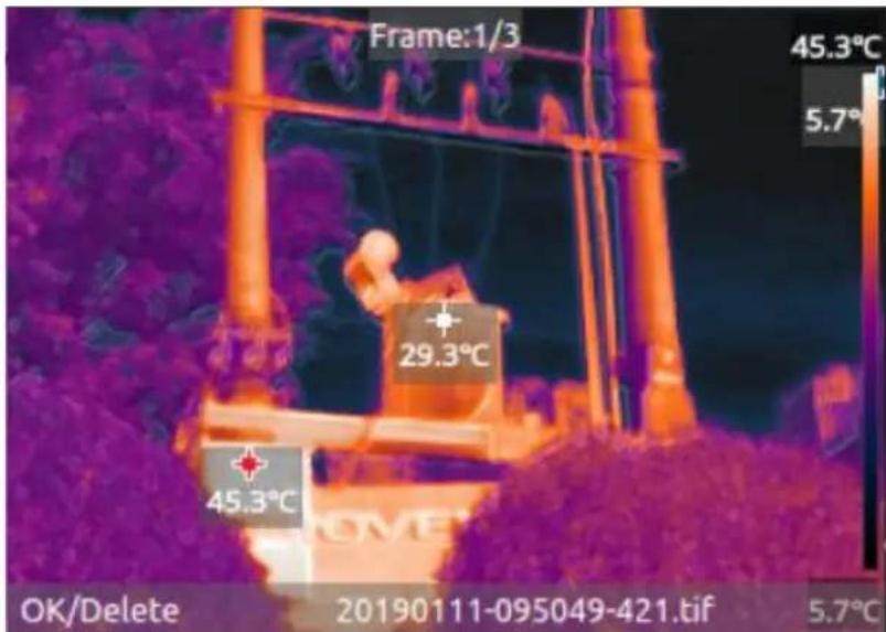 Frame:1/3 45.3°C 5.7°C 29.3°C 45.3°C OK/Delete 20190111-095049-421.tif 5.7°C