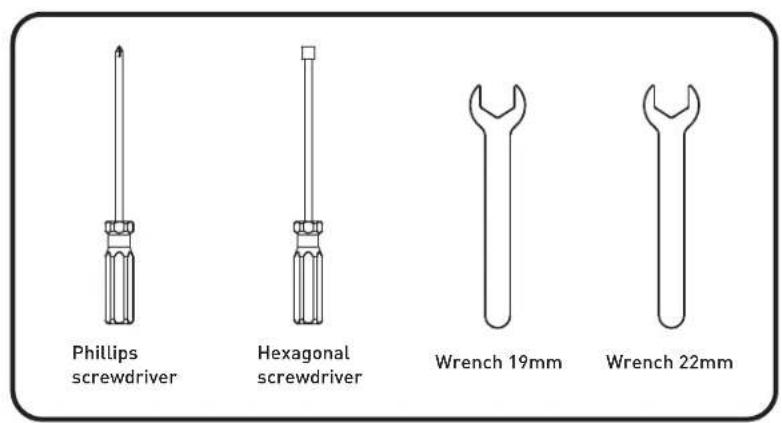 Phillips screwdriver Hexagonal screwdriver Wrench 19mm Wrench 22mm