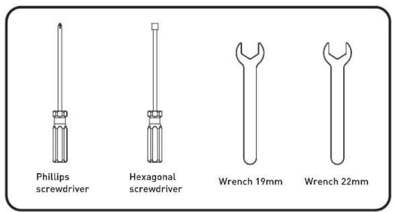 Phillips screwdriver Hexagonal screwdriver Wrench 19mm Wrench 22mm