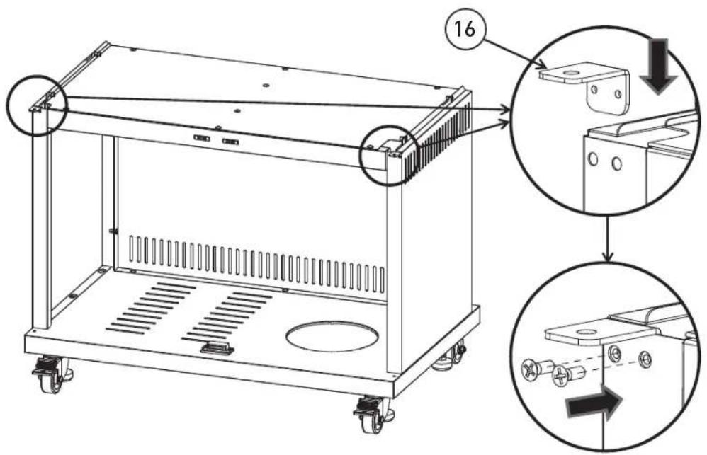 Technical diagram of a mechanical device with labeled components and assembly steps, including zoomed-in views and numbered callouts.