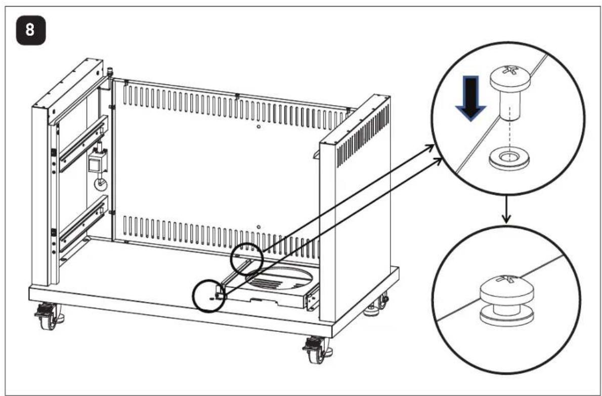 Technical diagram of a mechanical assembly with labeled components and process steps showing disassembly and assembly steps.