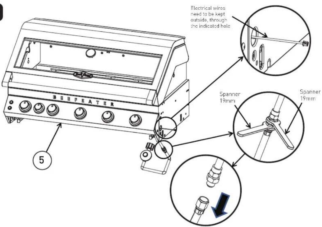 BEEFEATER Electrical wires need to be kept outside, through the indicated hole 5 Spanner 19mm Spanner 19mm