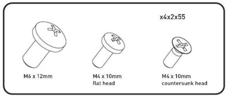 x4x2x55 M6 x 12mm M4 x 10mm flat head M4 x 10mm countersunk head