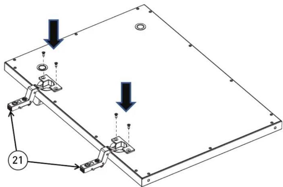 Technical diagram showing mechanical assembly with labeled components and downward arrows indicating motion or force directions.