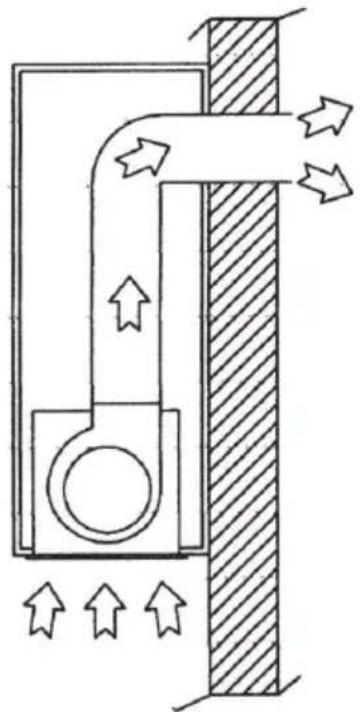 Pure technical diagram of a mechanical or fluidic component with directional arrows, no text or symbols present.