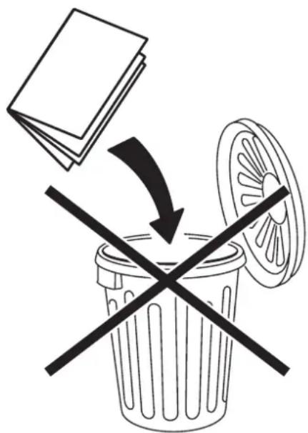 Diagram showing a trash bin with a document and a crossed-out wheel, indicating a waste disposal or recycling concept.