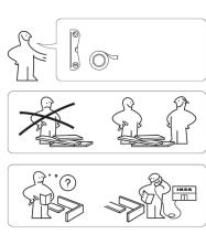 Illustration showing three scenarios of workplace safety: avoiding, working with a device, and using a device to prevent accidents.