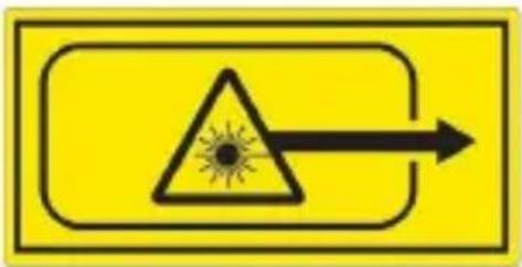Yellow warning sign with black triangular symbol containing a sun and arrow, enclosed in a rounded rectangle