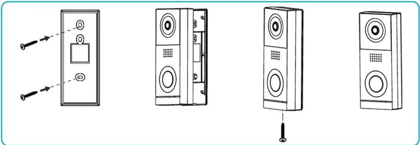 Diagram showing four views of a wall-mounted speaker with labeled ports and connectors (no text or symbols present)