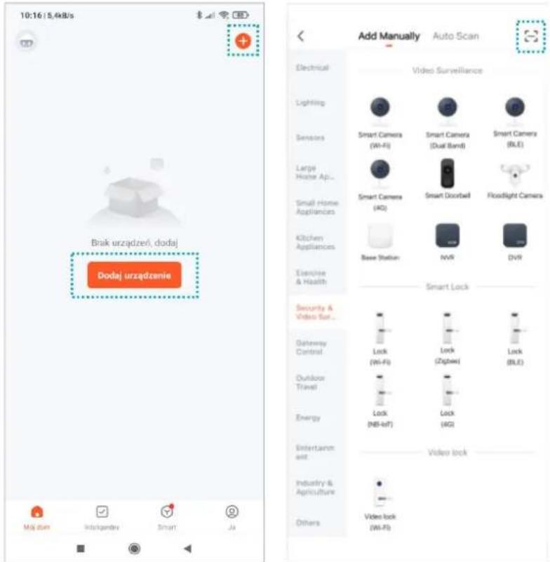 10:16 | 5.4kB/s Briak urządzeń, dodaj Dodaj urządzenie Må den Woligendre Smart Ja Add Manually Auto Scan Electrical Lighting Seneca Large Home Ap... Small Home Appliances Kitchen Appliances Exercise & Health Video Surveillance Smart Camera (Wi-Fi) Smart Camera (Dual Band) Smart Camera (BLE) Smart Ca…