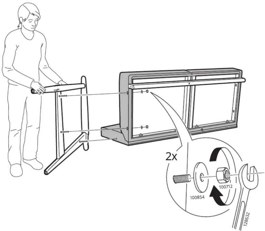 Technical diagram illustrating a mechanical assembly with a person operating a tool, accompanied by a magnified view showing a 2x speed ratio adjustment.