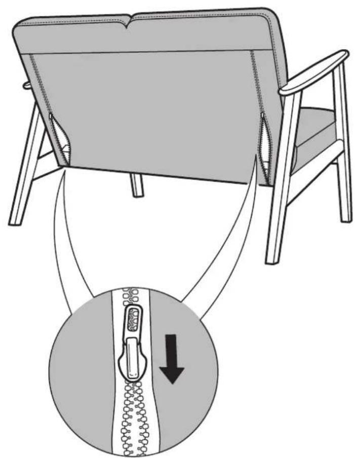 Diagram illustrating a folding or locking mechanism with labeled parts and a magnified inset showing the sequence of chain links.