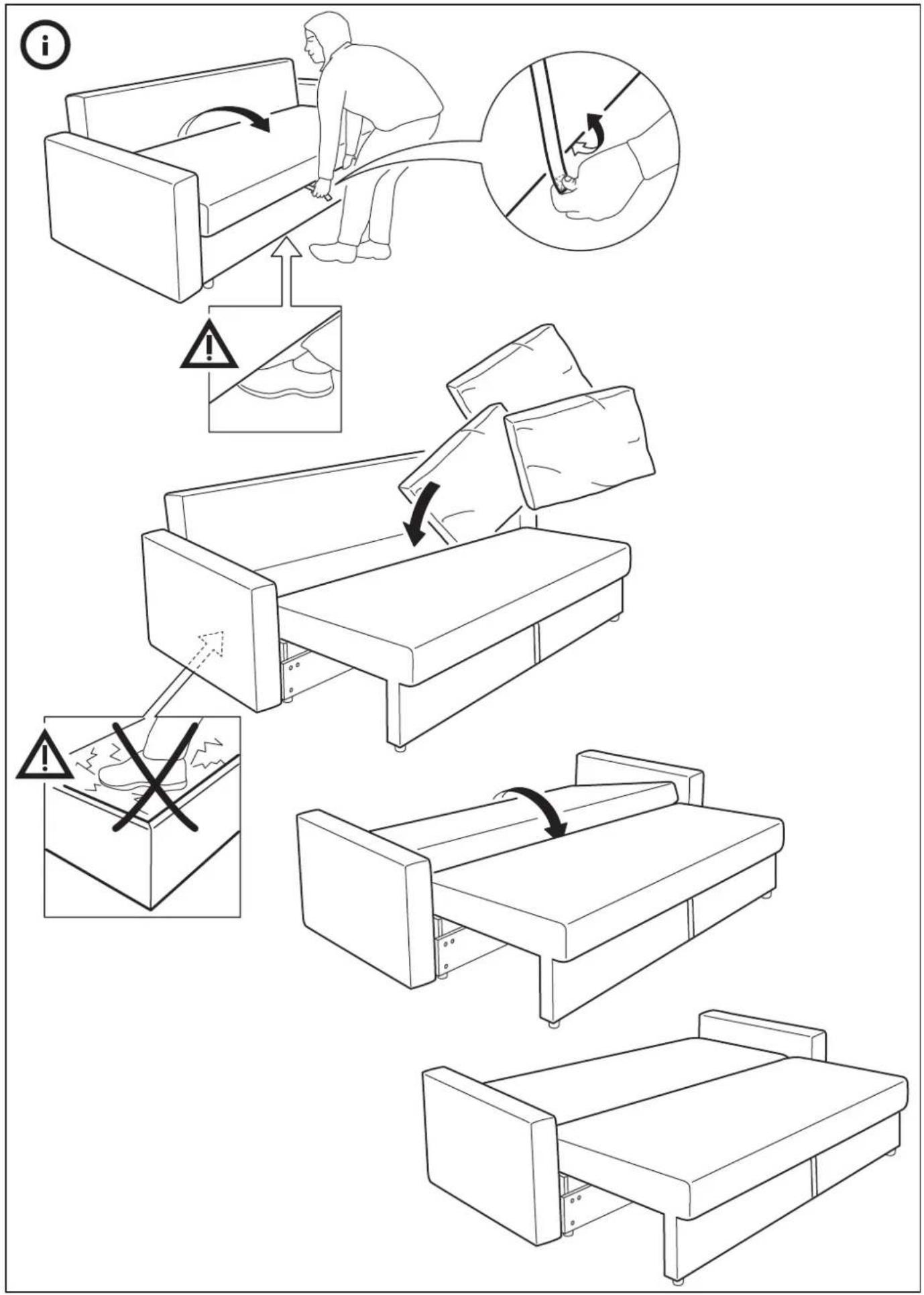 Medical procedure diagram showing steps to resolve a patient's bed, with labeled diagrams and warning indicators.