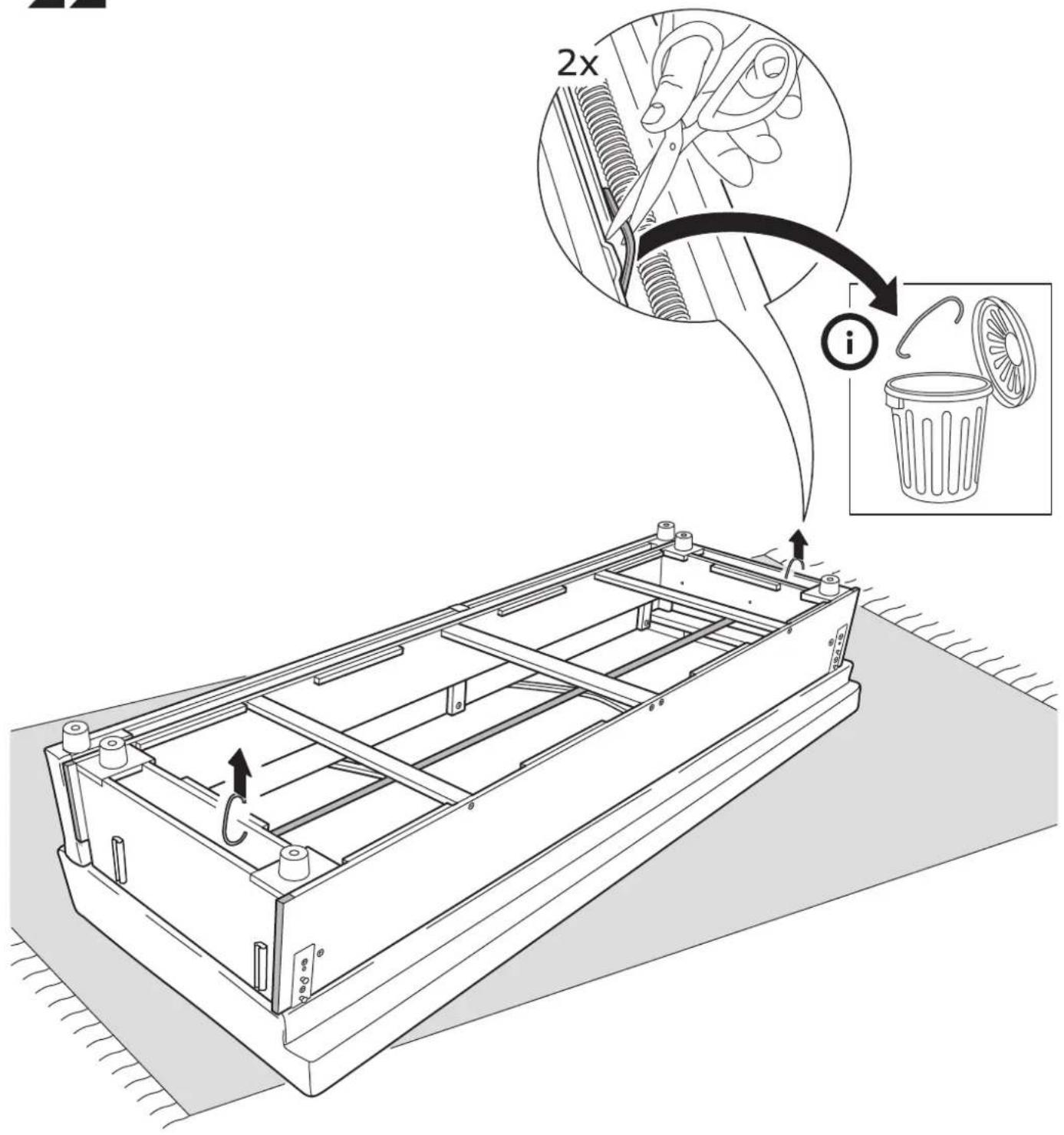 Technical diagram illustrating a mechanical assembly with labeled components and a magnified view showing a hand using a 2x tool to adjust the component.
