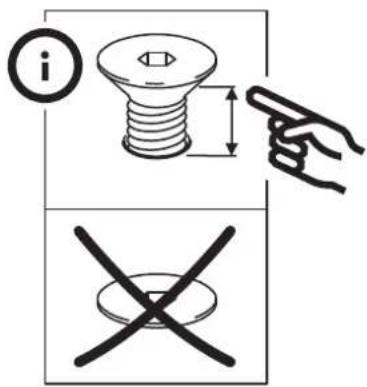 Diagram illustrating screw and nut assembly with labeled parts and instructional symbols
