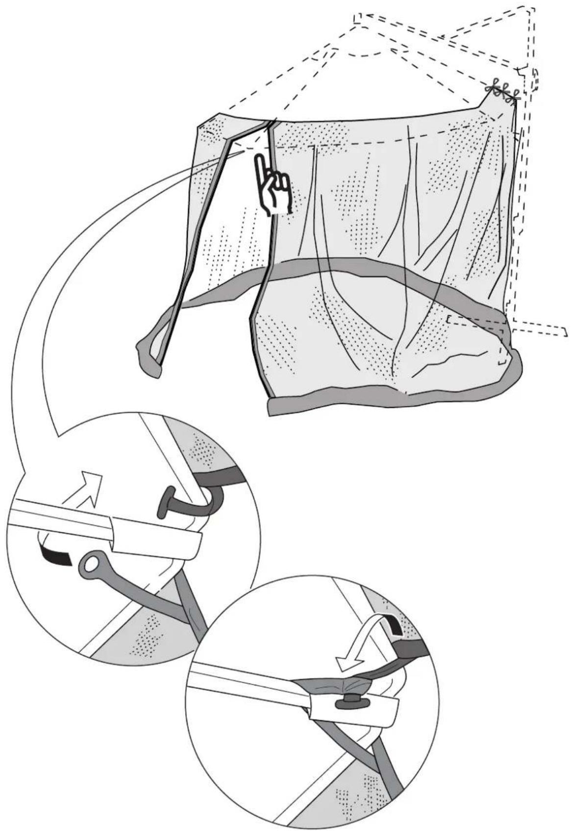 Diagram illustrating a climbing device with forceps and safety mechanisms, showing step-by-step instructions for lifting a cable or cable.