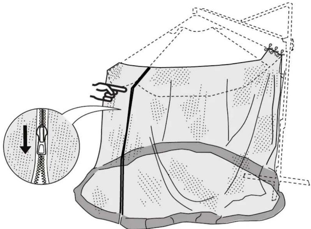 Diagram illustrating a fabric or meshing process with labeled components and directional arrow, showing structural details and material layers.