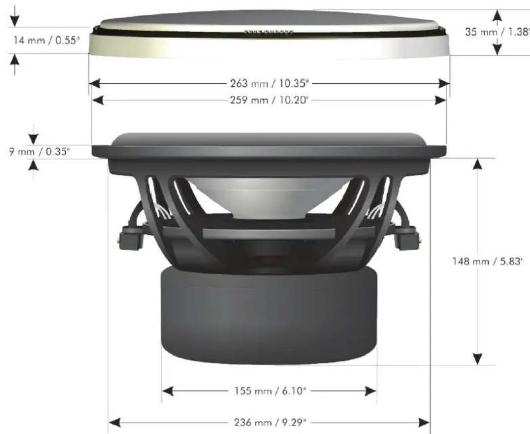 14 mm / 0.55" 263 mm / 10.35" 259 mm / 10.20" 9 mm / 0.35" 155 mm / 6.10" 236 mm / 9.29" 35 mm / 1.38"