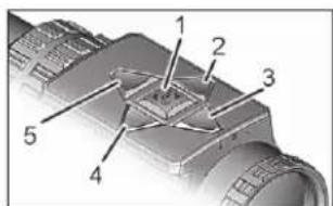 Technical diagram of a mechanical component with numbered parts labeled 1 through 5