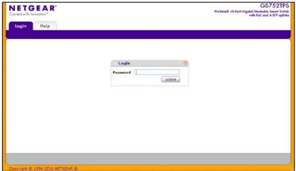 NETGEAR® GS752TPS ProSaleE 46 Fort Gigabit Stackable Smart Switch with PoE and 4 SFP vplinks Connect with Innovation™ Login Help Login Password LOGIN Copyright © 1996-2011 NETGEAR ®