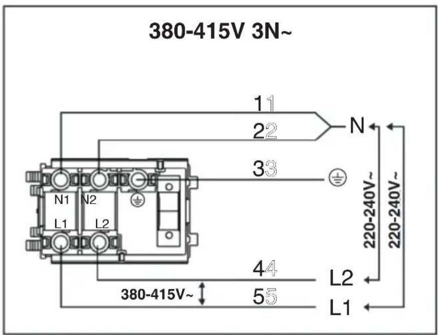 380-415V 3N~ 11 22 N 33 N1 N2 L1 L2 44 380-415V~ 55 L2 L1 220-240V~ 220-240V~