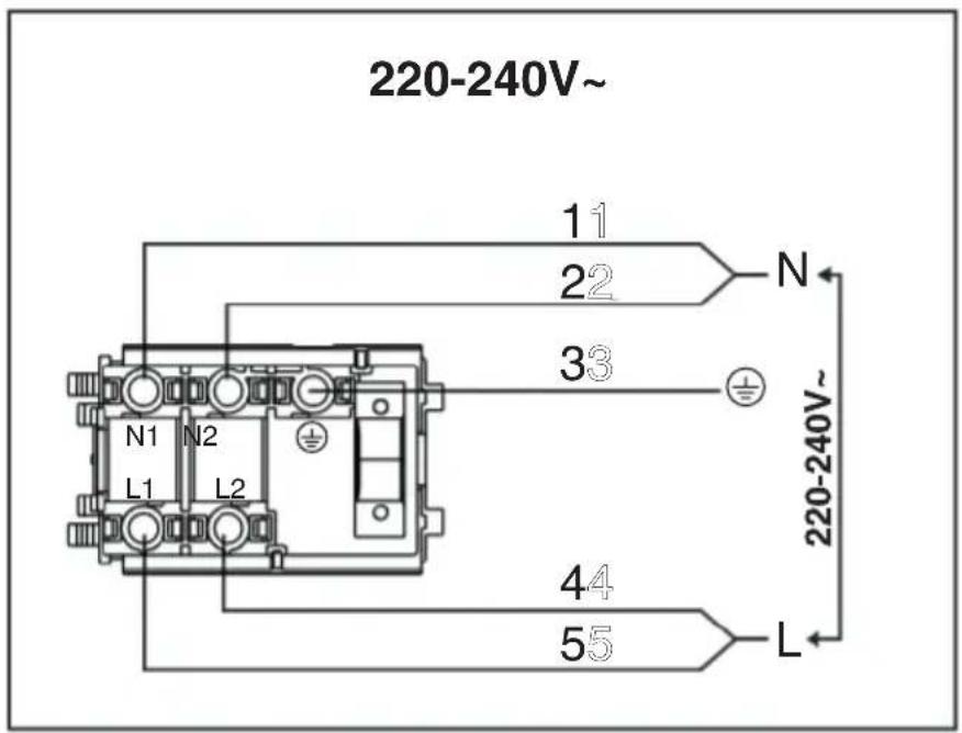 220-240V~ 11 22 N 33 N1 N2 L1 L2 44 55 L 220-240V~