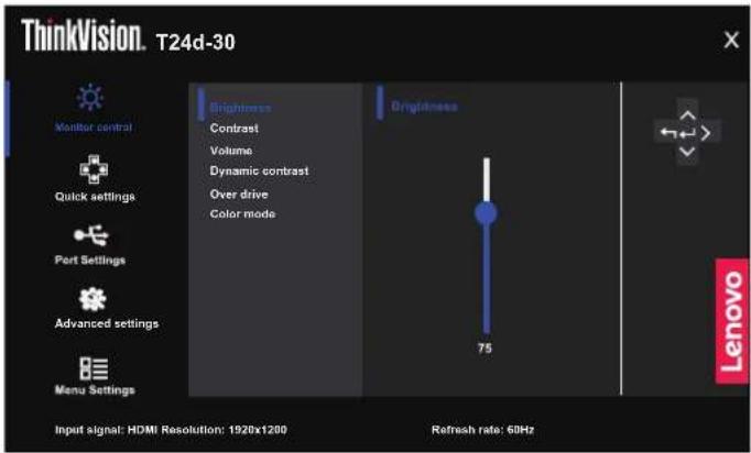 LENOVO ThinkVision T24d-30 - Bildschirmmenüs (OSD) verwenden - 1