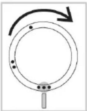 Simple circular diagram with arrows indicating rotational motion, no text or symbols present