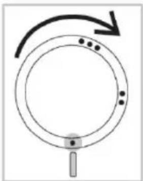 Diagram of a circular ring with a rotating arrow and marked points, no text or symbols present