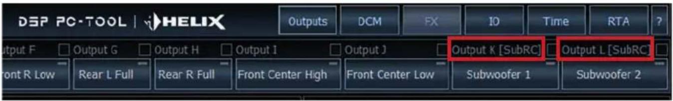 DEP PC-TOOL | HELIX Outputs DCM FX 10 Time RTA ? Output F Output G Output H Output I Output J Output K [SubRC] Output L [SubRC] Front R Low Rear L Full Rear R Full Front Center High Front Center Low Subwoofer 1 Subwoofer 2