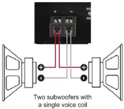 Two subwoofers with a single voice coil