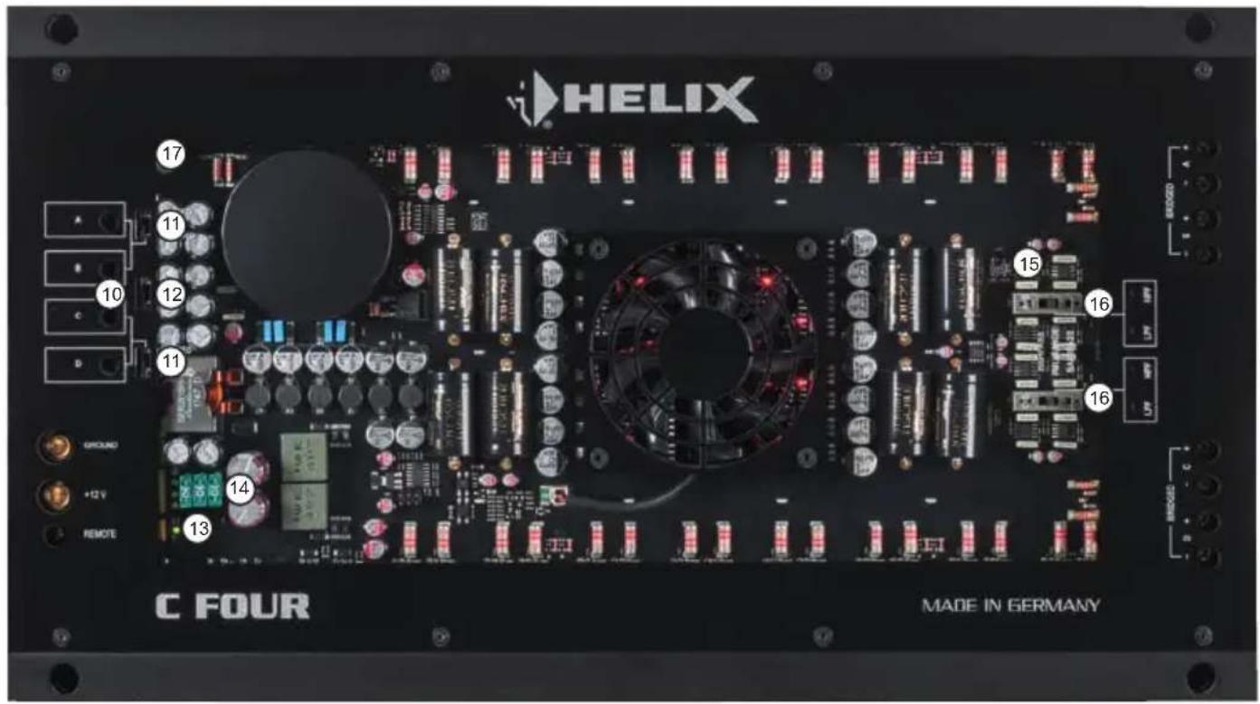 HELIX 17 11 10 12 11 15 16 16 14 13 GROUND +12 V REMOTE C FOUR MADE IN GERMANY