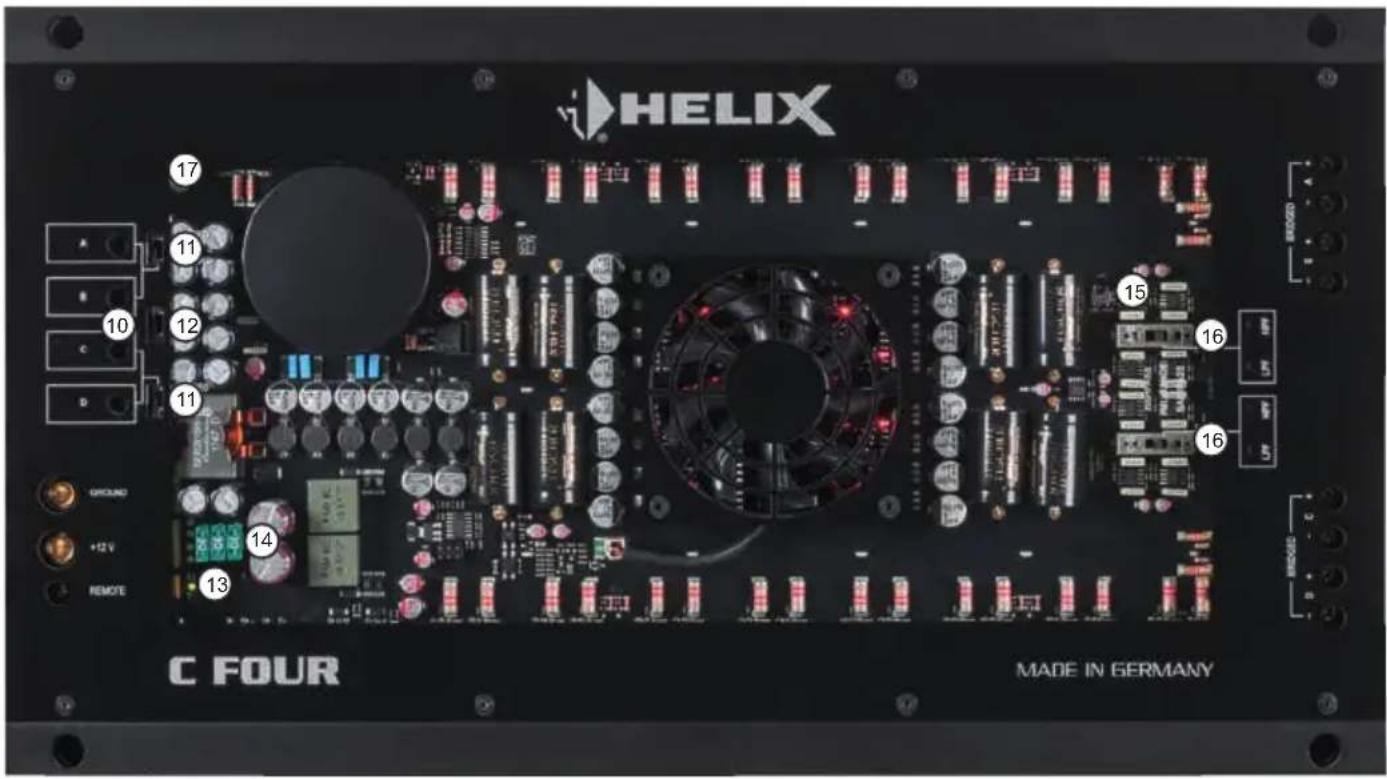 HELIX 17 11 12 10 c b 11 15 16 9 5 9 5 16 14 13 GROUND +12 V REMOTE C FOUR MADE IN GERMANY