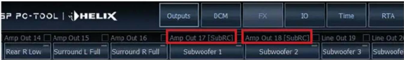 SP PC-TOOL | HELIX Outputs DCM FX IO Time RTA Amp Out 14 Amp Out 15 Amp Out 16 Amp Out 17 [SubRC] Amp Out 18 [SubRC] Line Out 19 Line Out 2 Rear R Low Surround L Full Surround R Full Subwoofer 1 Subwoofer 2 Subwoofer 3 Subwoofer