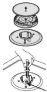 Diagram illustrating a mechanical assembly process with labeled components and directional arrows