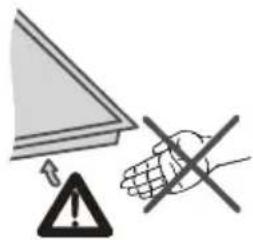 Warning symbol with warning triangle, exclamation mark, and hand crossed out indicating no hazard