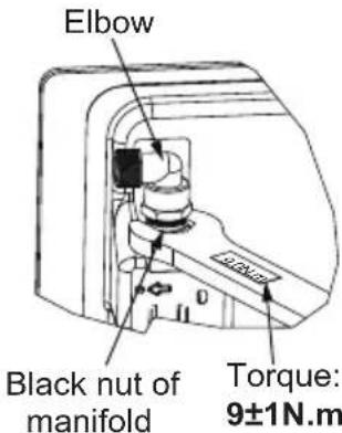 Elbow Black nut of manifold Torque: 9±1N.m