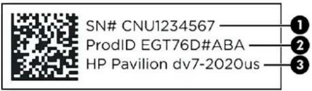 SN# CNU1234567 ProdID EGT76D#ABA HP Pavilion dv7-2020us
