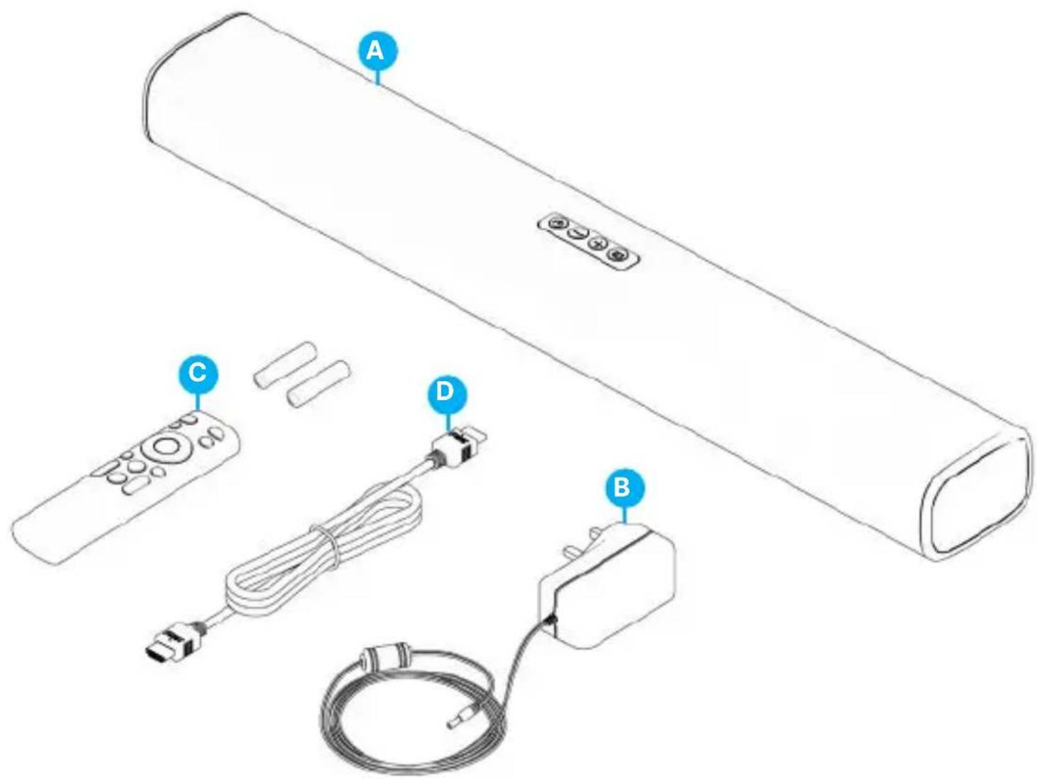 Diagram of a remote control system with labeled components A, B, C, and D showing connections to a cylindrical device.