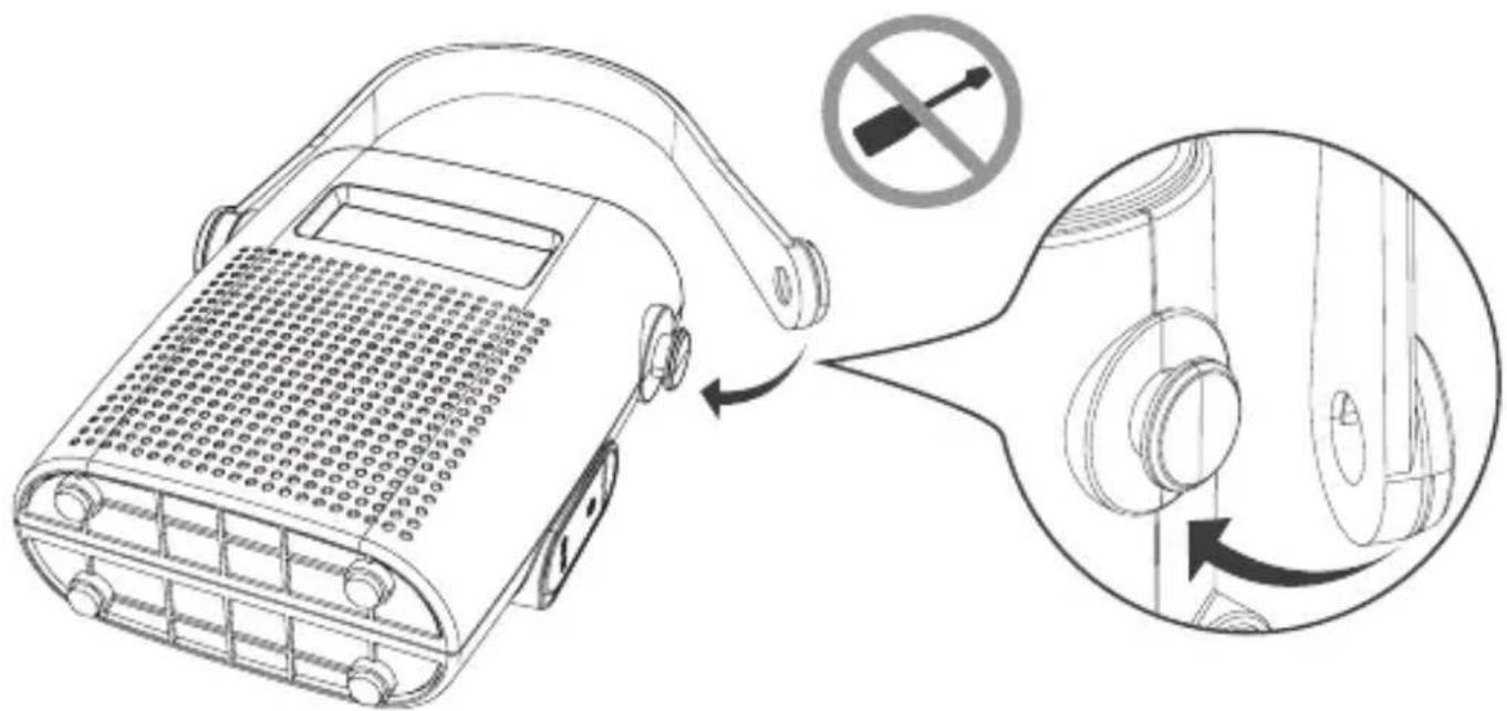 Diagram showing a device with a switch and a circular inset view of its internal components, including a no-smoking symbol.