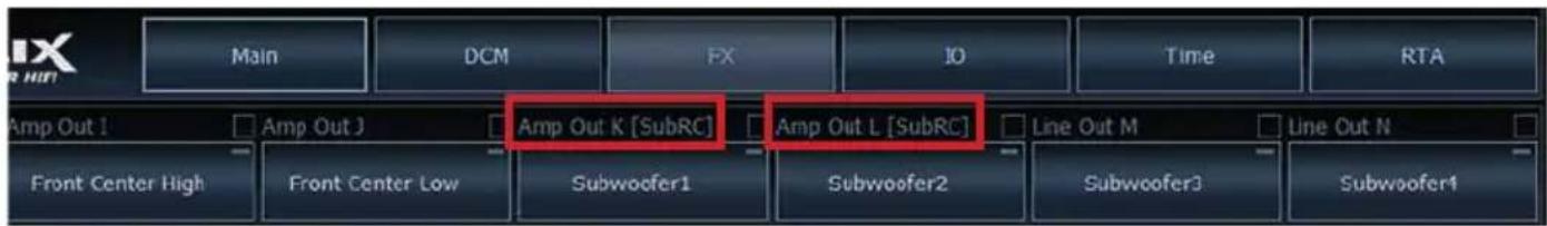 Main DCM FX IO Time RTA Amp Out I Amp Out J Amp Out K [SubRC] Amp Out L [SubRC] Line Out M Line Out N Front Center High Front Center Low Subwoofer1 Subwoofer2 Subwoofer3 Subwoofer4