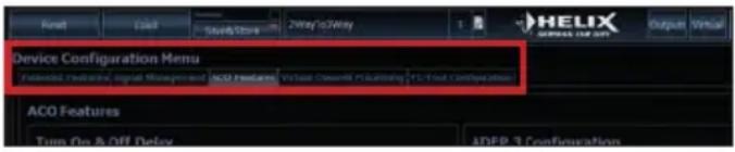 Device Configuration Menu ACO Features Turn On & Off Delay HELIX Select for 10% Output Virtual Device Configuration Menu ACO Features Turn On & Off Delay ADFB 3 Configuration