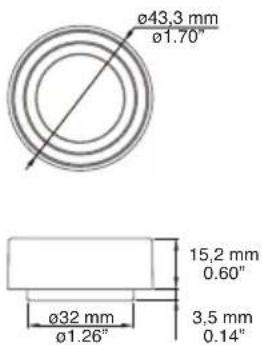 ø43,3 mm ø1.70" ø32 mm ø1.26" 15,2 mm 0.60" 3,5 mm 0.14"