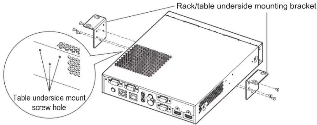 Rack/table underside mounting bracket Table underside mount screw hole