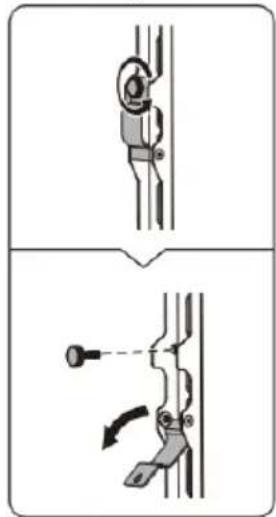 Technical diagram showing mechanical assembly steps with labeled components and directional arrows