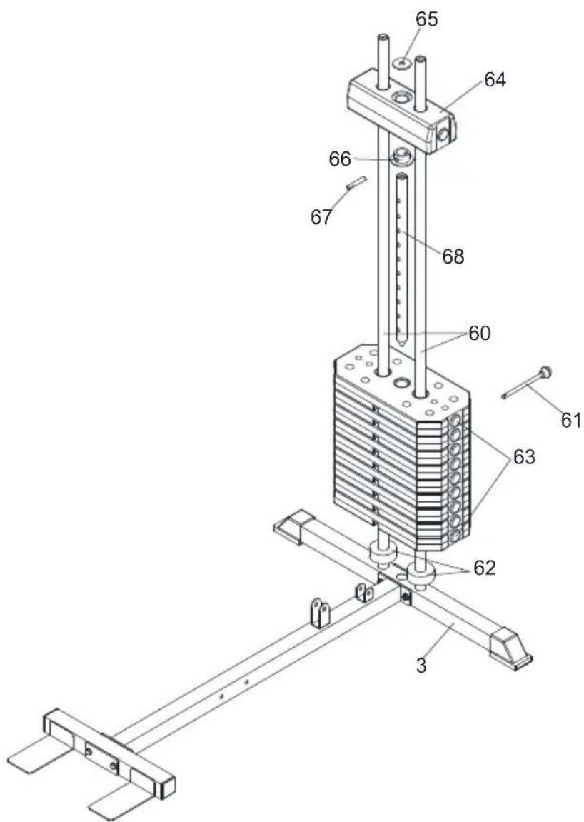 Technical diagram of a mechanical device with numbered components, likely a testing or assembly setup.