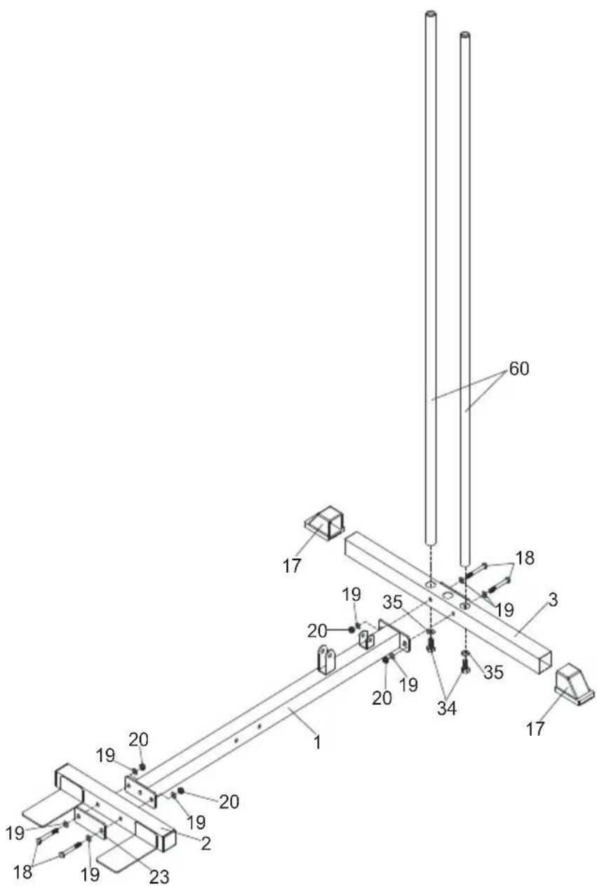 Technical diagram of a mechanical assembly with numbered components and labeled parts