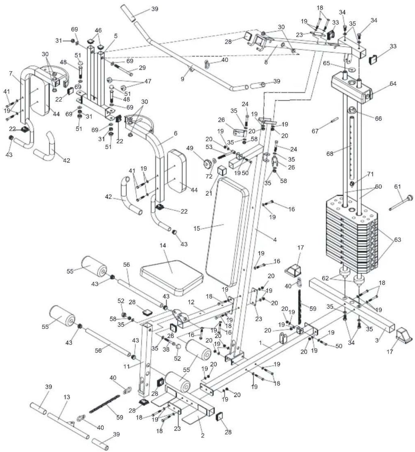 Technical diagram of a mechanical assembly with numbered components and labeled parts