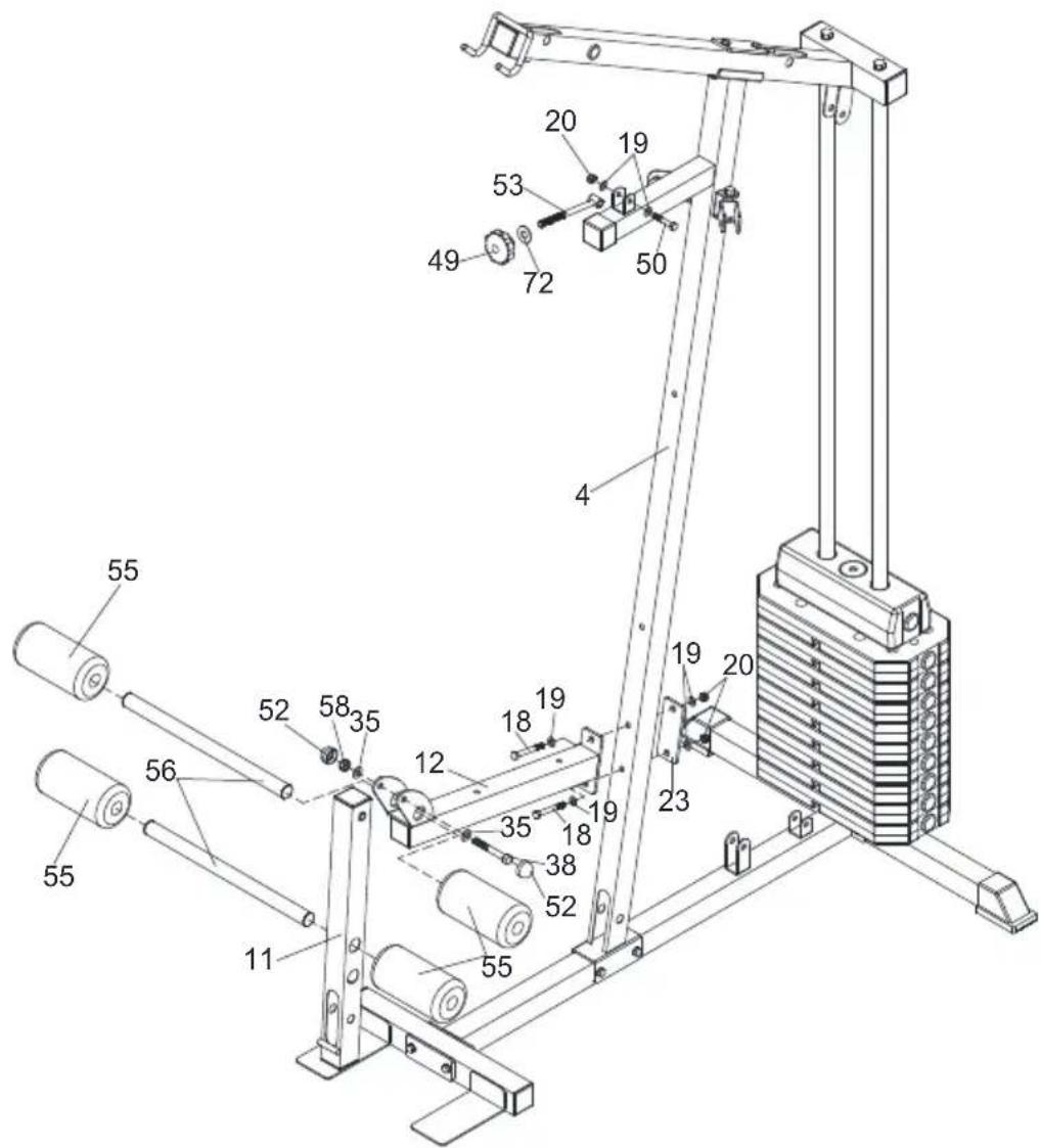 Technical diagram of a mechanical lifting device with numbered components for identification